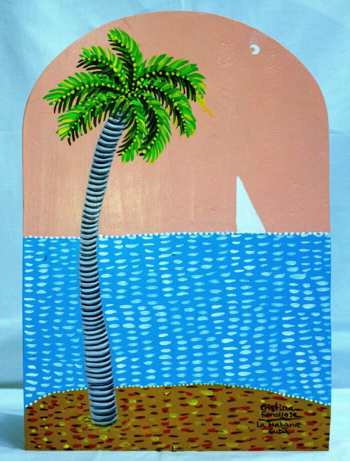 Palmera con cielo rosado posterior