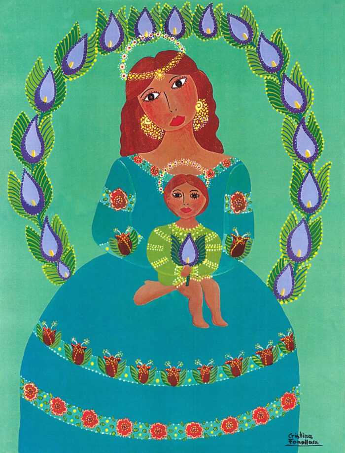 Virgen de la Corona Lila y Verde